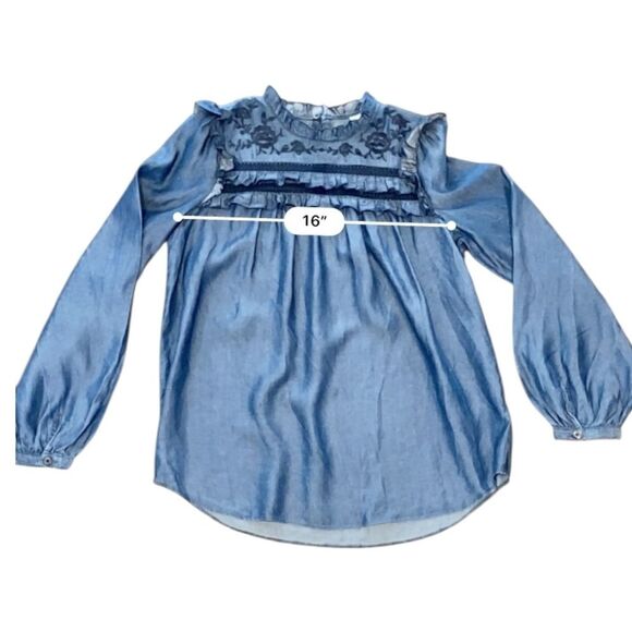 Kate Spade Chambray Embroidered Balloon Sleeve Top Size Medium - Picture 7 of 10
